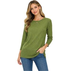 Max Studio 100% Extra Fine Merino Wool Green Long Sleeve Sweater Sz M